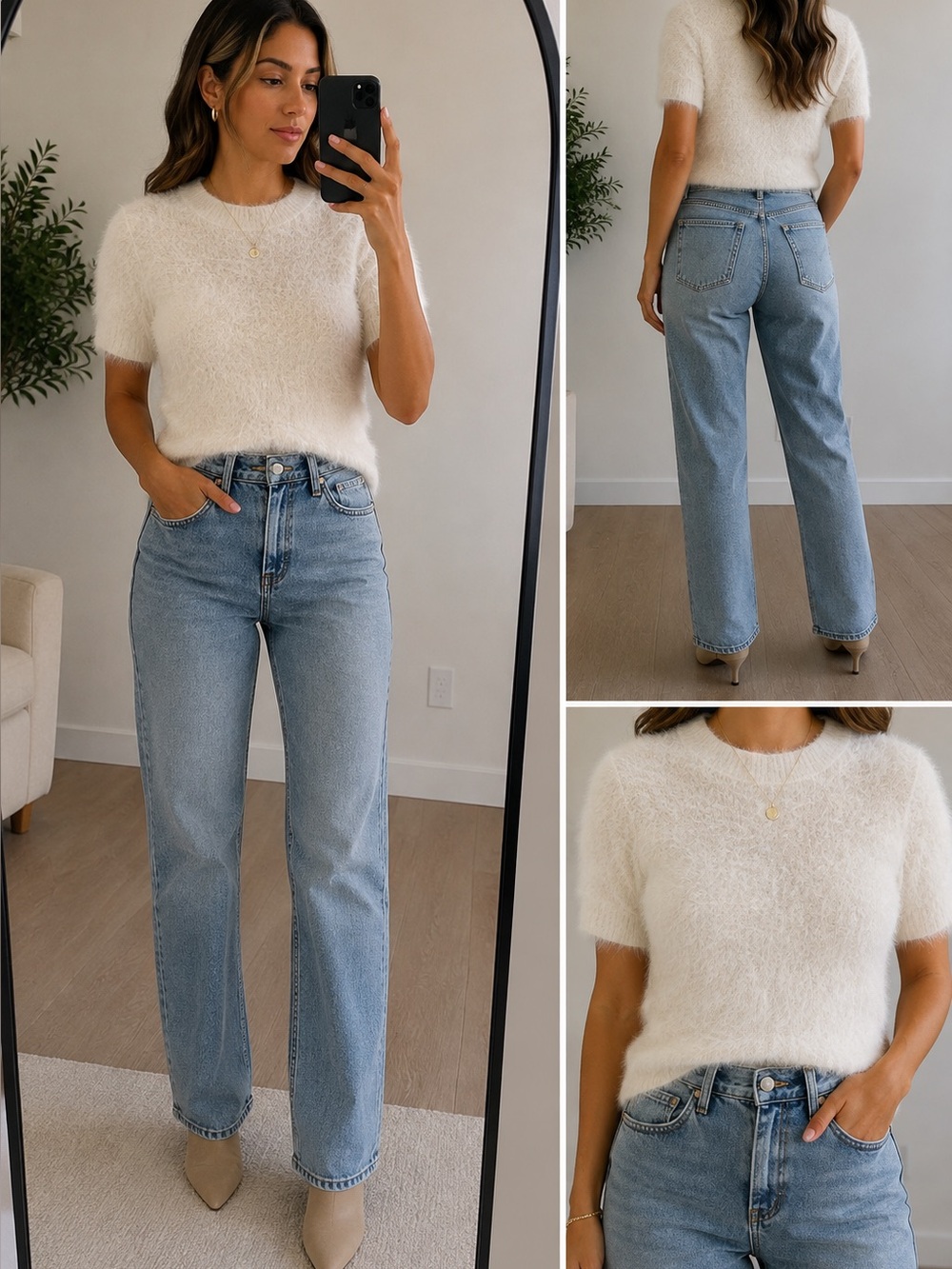 PILCRO Anthropologie XXS Petite Ivory Fuzzy Short Sleeve Sweater Eyelash Knit